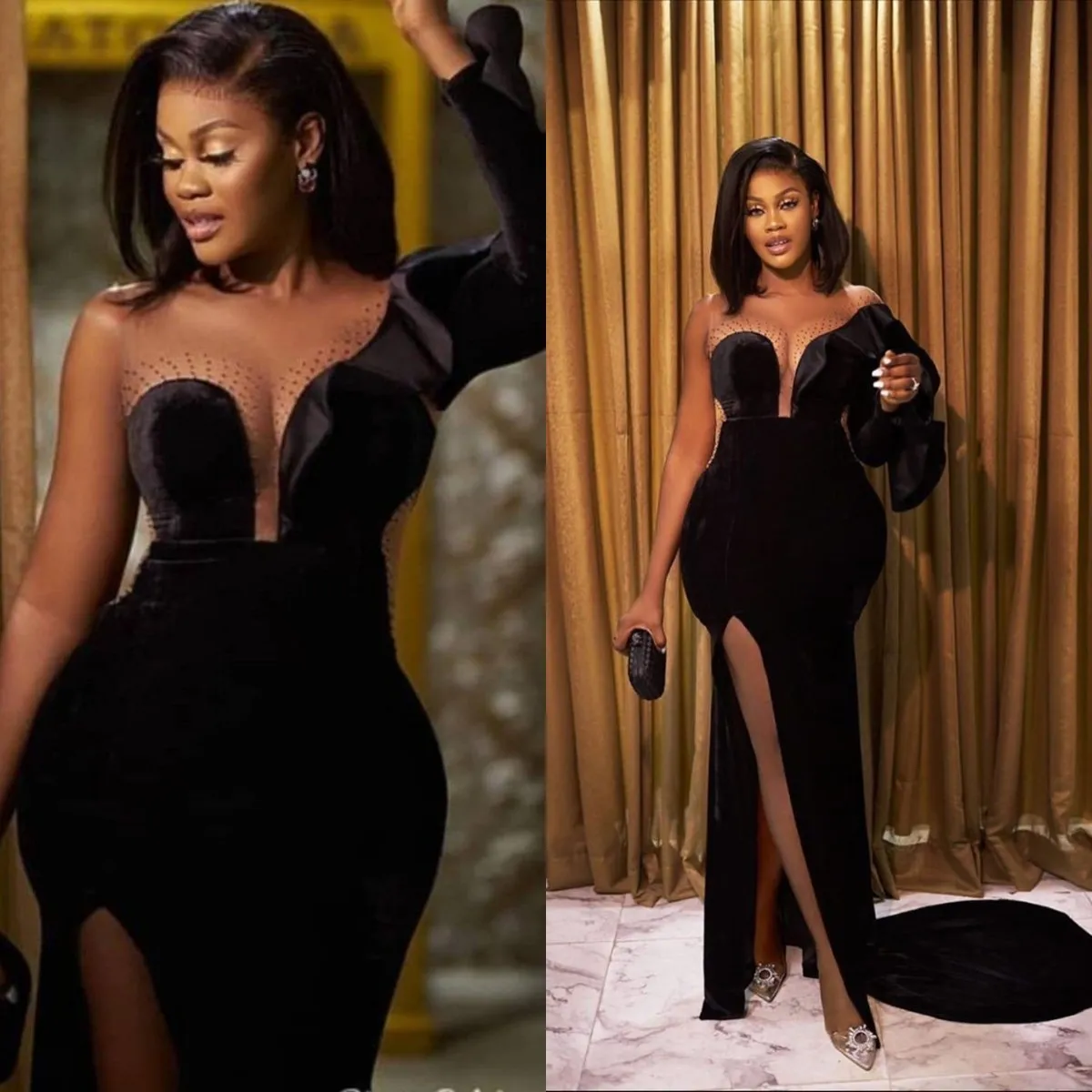 Vintage Fashion Runway - Sexy black Mermaid Evening dress Ruffled