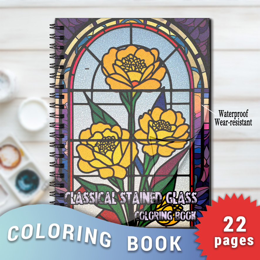 Vintage Fashion Coloring Book - Classical Stained Glass Floral Adult Coloring