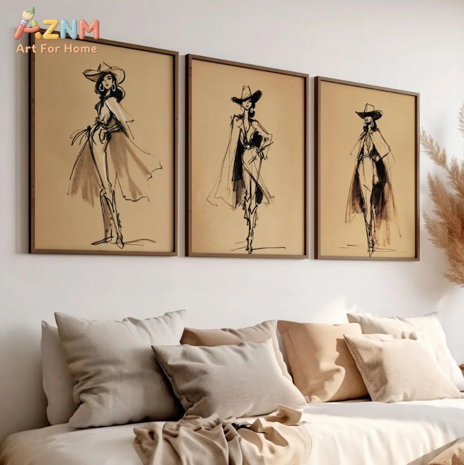 AZNM Vintage Cowgirl Sketch Ca - Vintage Fashion Sketches recensie en prijs