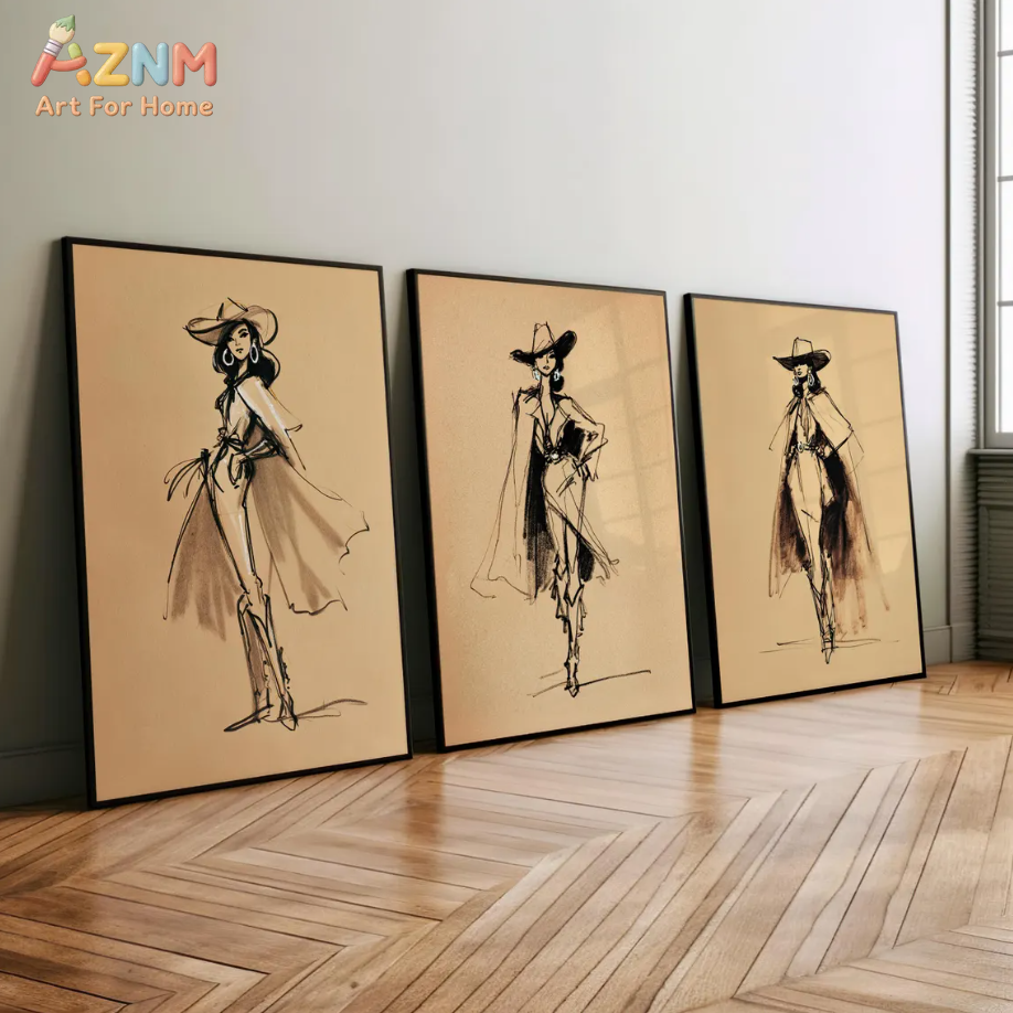 AZNM Vintage Cowgirl Sketch Ca - Vintage Fashion Sketches recensie en prijs