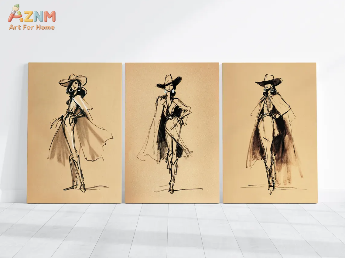 AZNM Vintage Cowgirl Sketch Ca - Vintage Fashion Sketches recensie en prijs