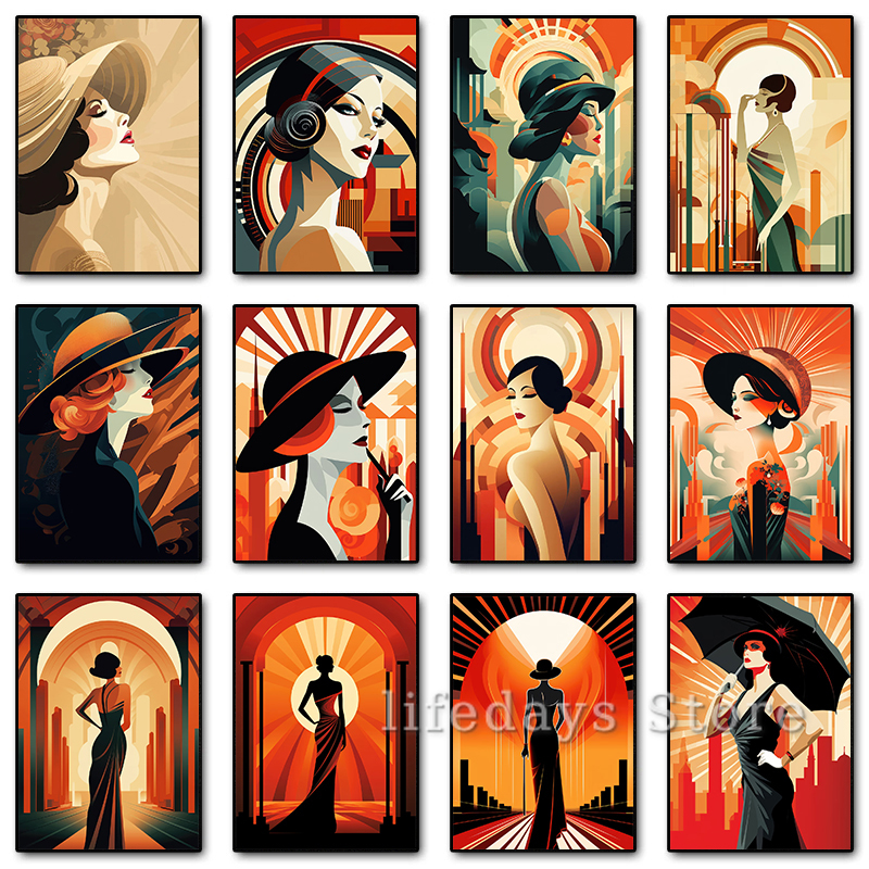 Vintage Art Deco Women Portrai - Vintage Fashion Prints For Wall recensie en prijs